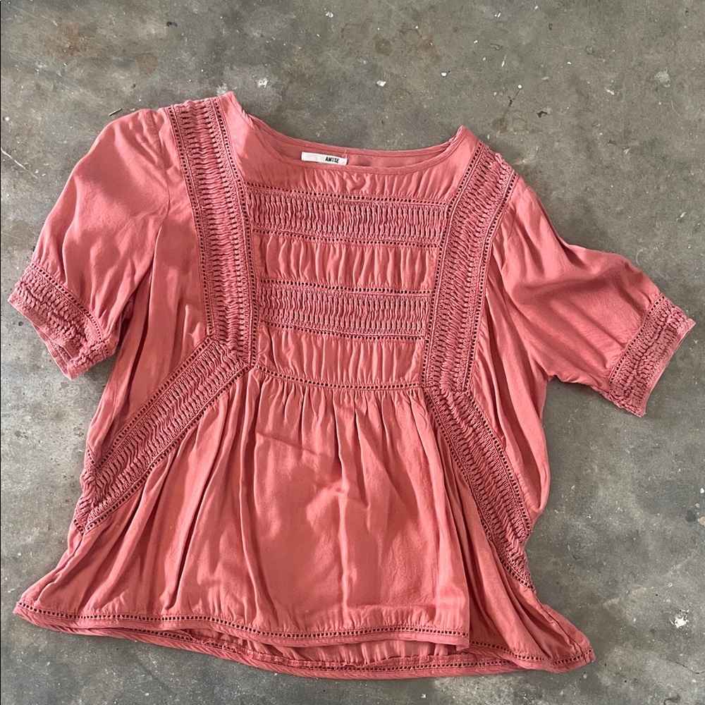 Woven crotched placket blouse in unwashed rosewood- Amuse Society Brand